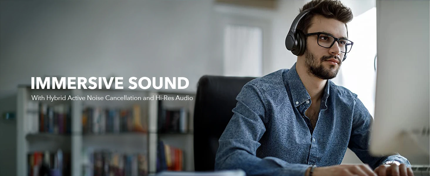 Soundcore Anker Life Q20 Hybrid ANC Headphones - Wireless Over Ear BT Headphones - 60H Playtime - Hi-Res Audio - Deep Bass - Foam Ear Cups - Travel - Office - USB-C Charging(Brand New)