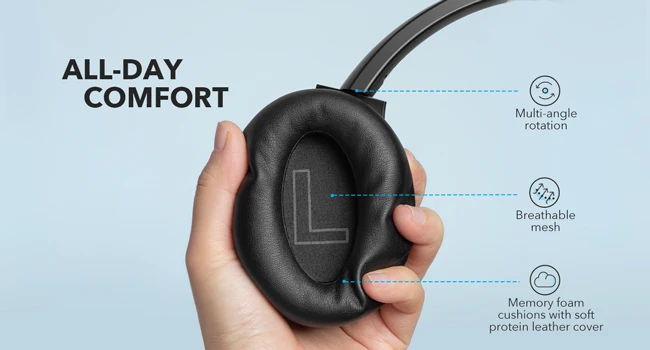 Soundcore Anker Life Q20 Hybrid ANC Headphones - Wireless Over Ear BT Headphones - 60H Playtime - Hi-Res Audio - Deep Bass - Foam Ear Cups - Travel - Office - USB-C Charging(Brand New)