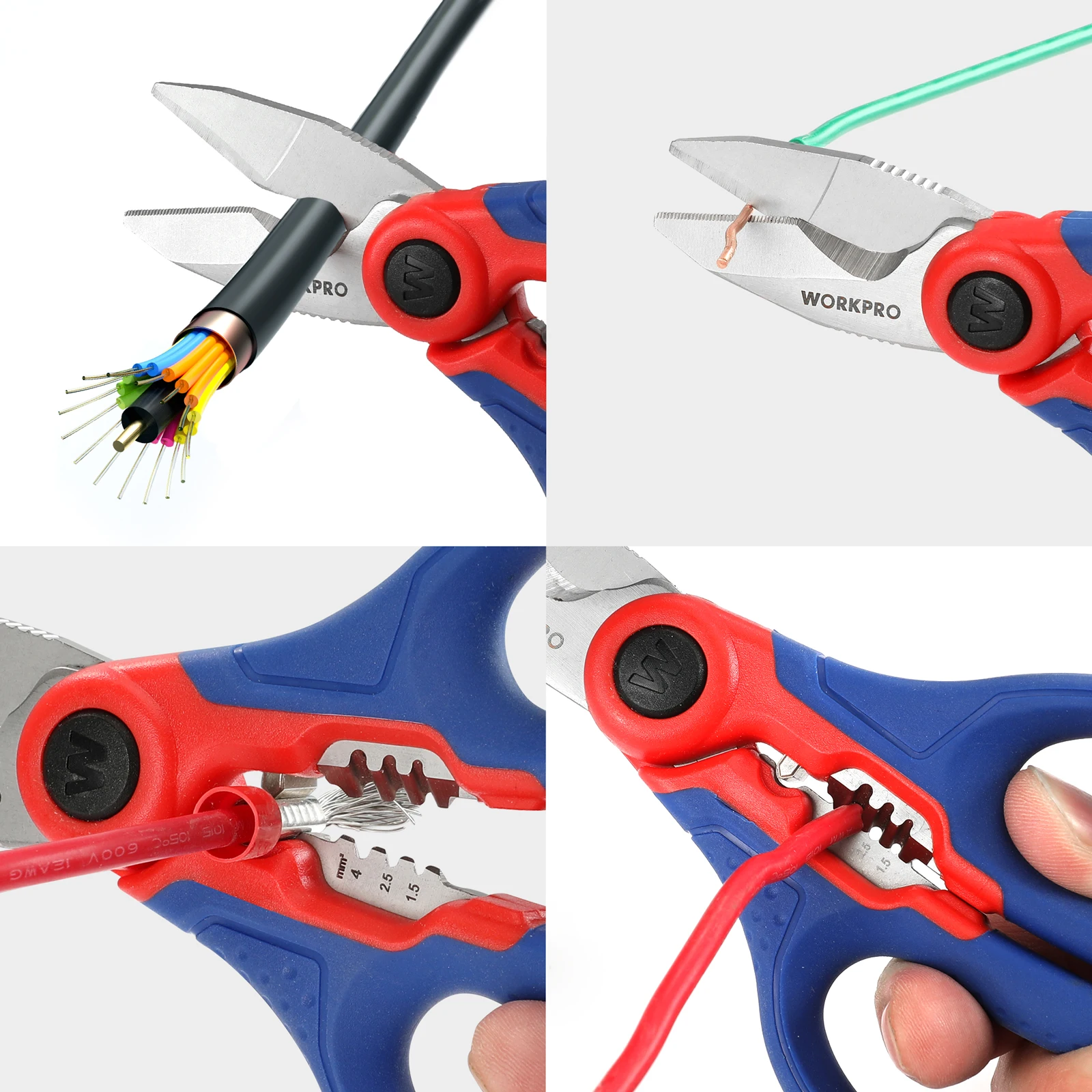 WORKPRO 162 MM Stainless Electricians Scissors with Wire Stripper for Soft Cable (Not Suitable for Diving Use)