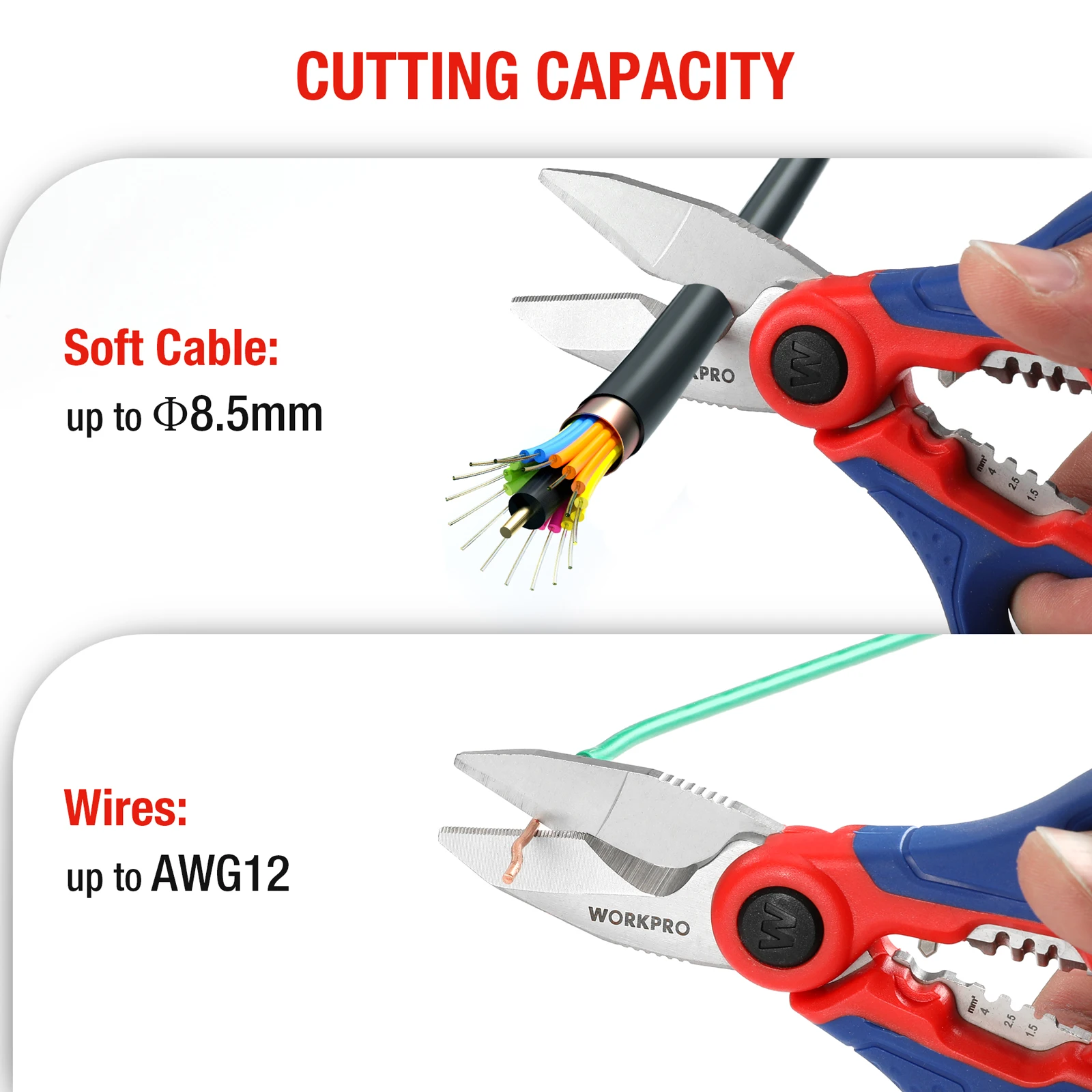 WORKPRO 162 MM Stainless Electricians Scissors with Wire Stripper for Soft Cable (Not Suitable for Diving Use)