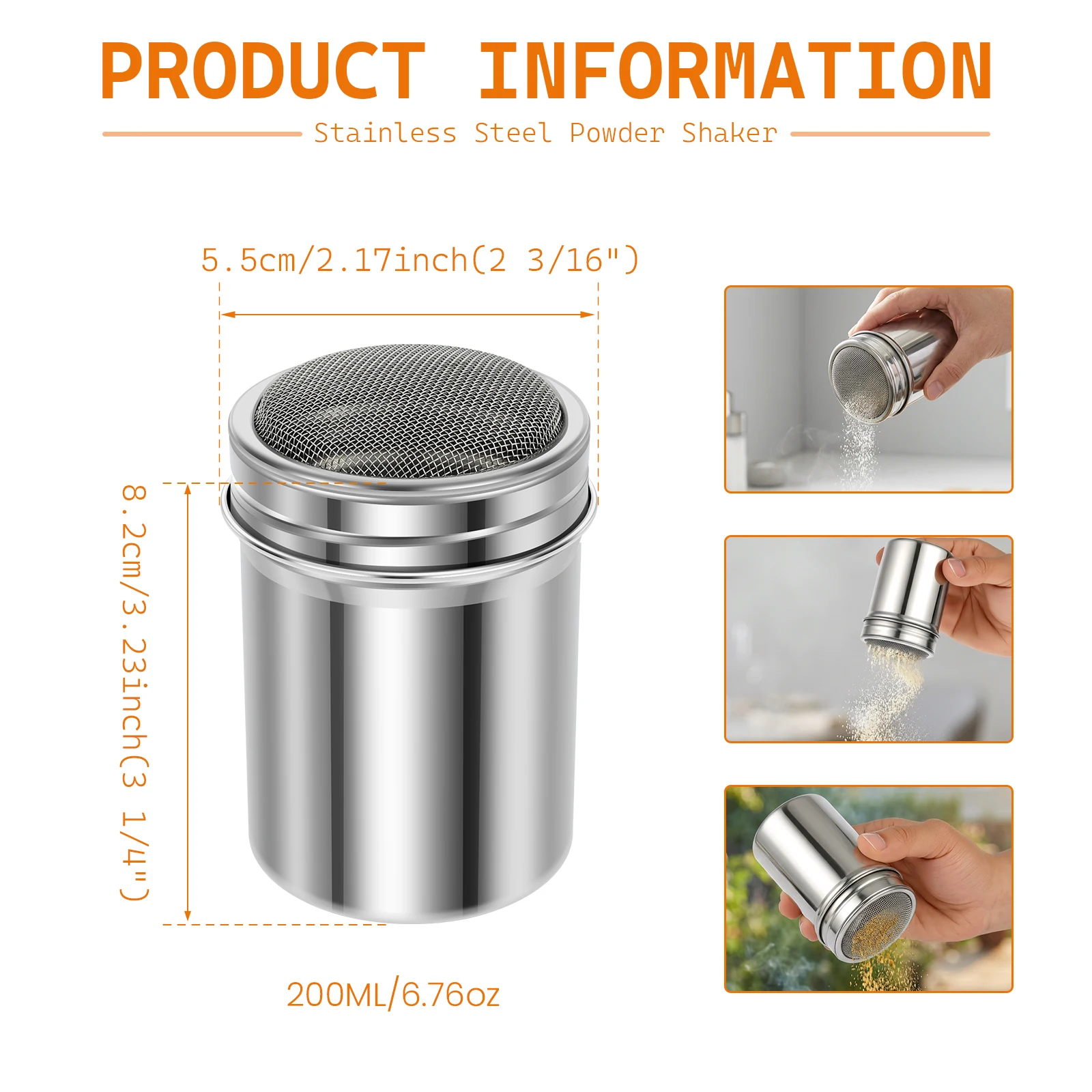 Stainless Steel Spice Jar Storage with Lid Barbecue Salt Sugar Bottle Shaker With Handle Pepper Seasoning Can Seasoning Bottle