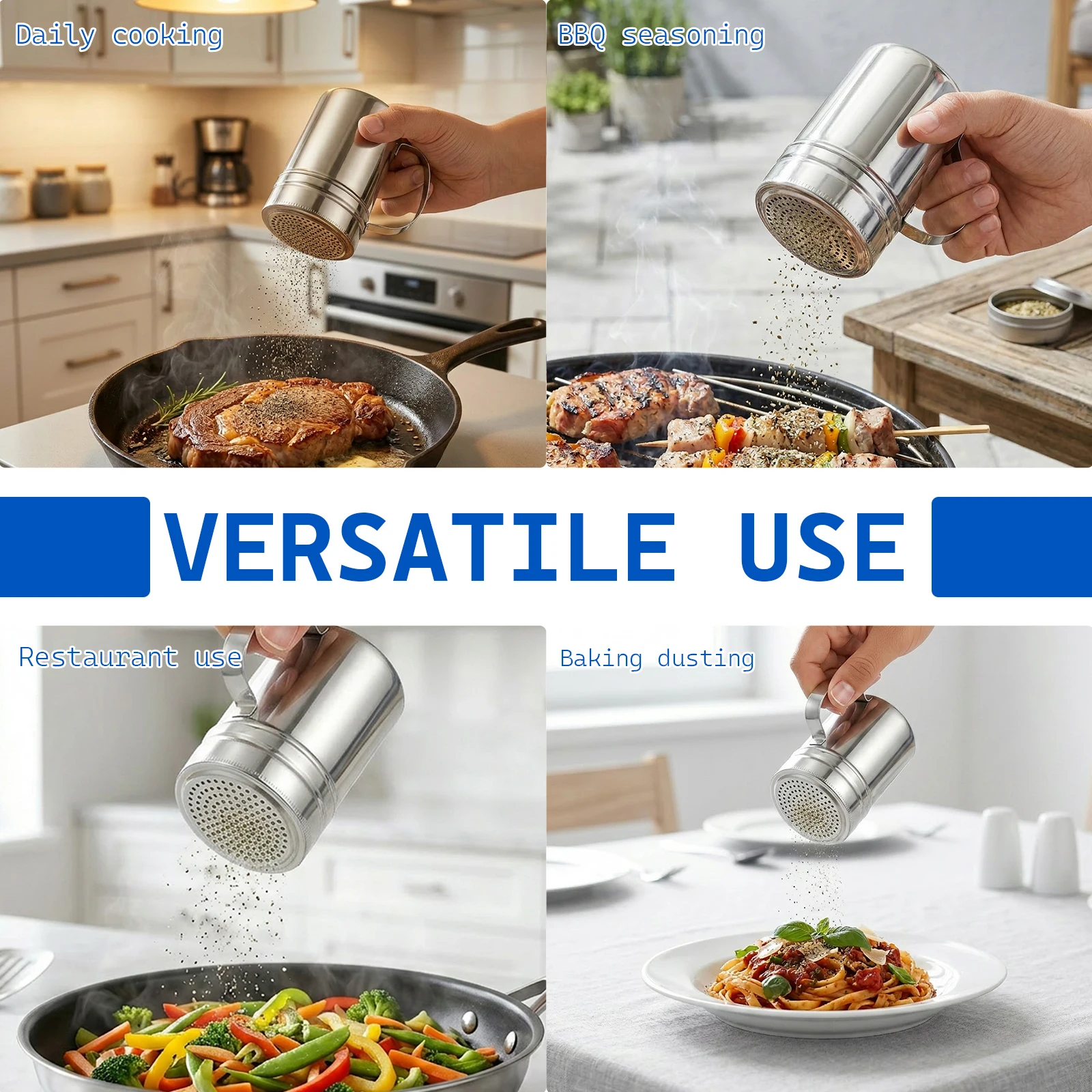 Stainless Steel Spice Jar Storage with Lid Barbecue Salt Sugar Bottle Shaker With Handle Pepper Seasoning Can Seasoning Bottle