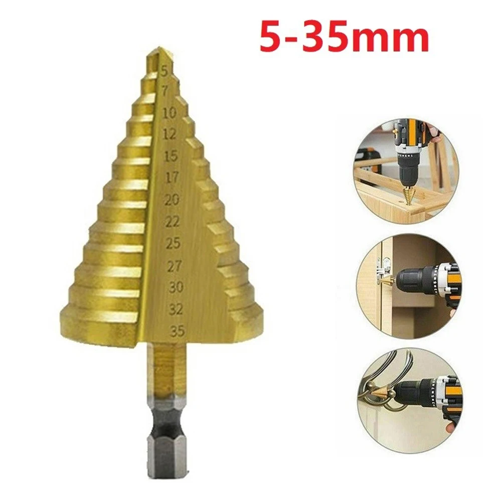 5-35mm HSS Titanium Core Step Drill Bit Spiral Groove Wood Metal Hole Cutter High Speed Steel Core Drill Bits
