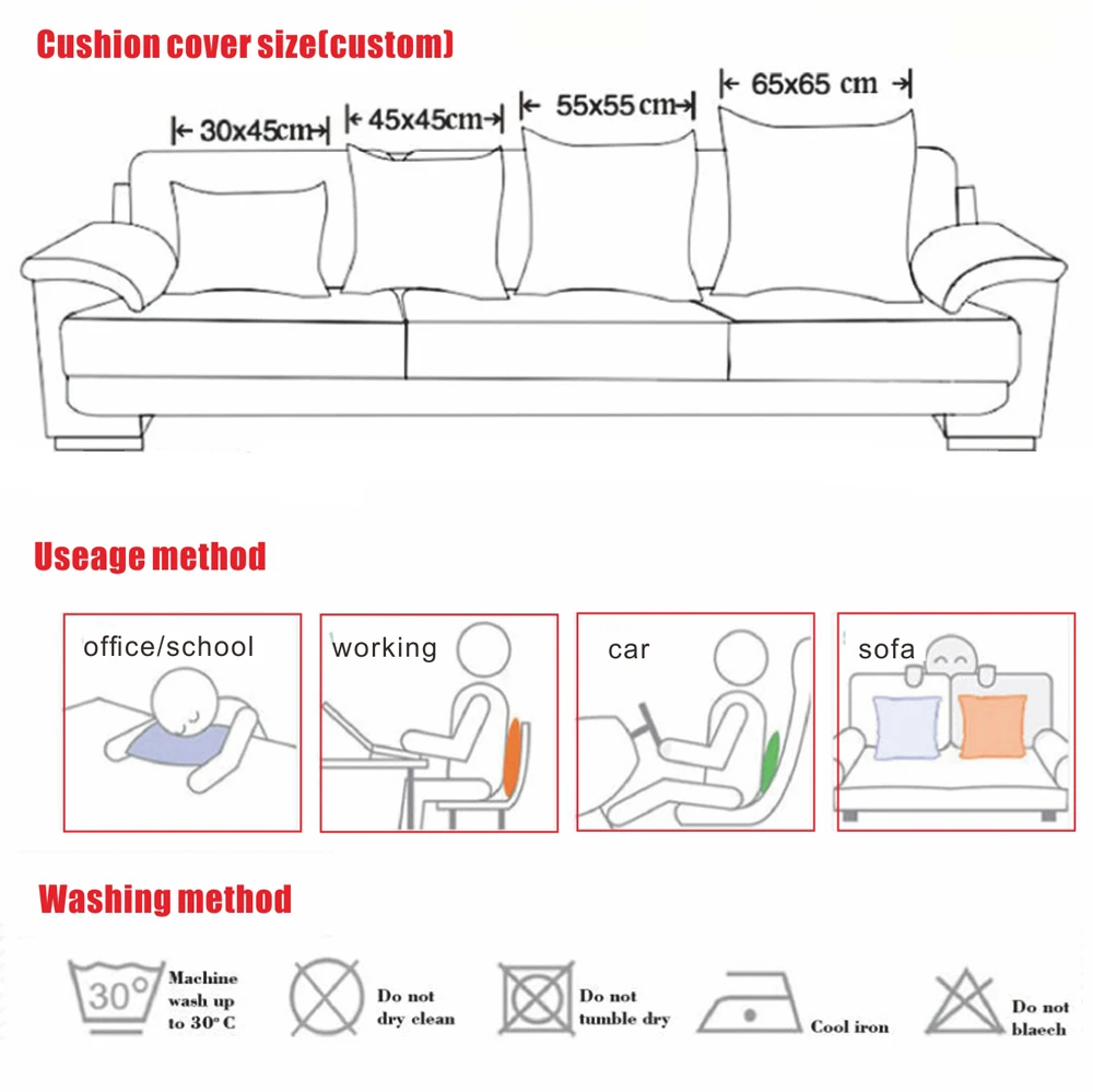 48X74/ 50x70 / 50x152cm Cotton Twill Cushion Cover Zipper Long Strip Bed Pillow Cover Bedroom Sofa Household Products