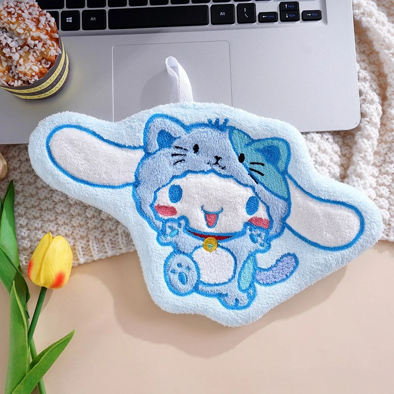 1/4 Pcs Soft Thick Sanrio Kuromi Hand Towel Super Absorbent Coral Velvet Hanging Towel for Kitchen Bathroom Cute Home Decor