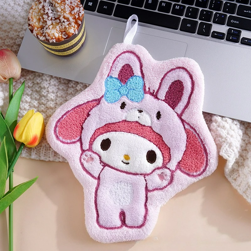 1/4 Pcs Soft Thick Sanrio Kuromi Hand Towel Super Absorbent Coral Velvet Hanging Towel for Kitchen Bathroom Cute Home Decor