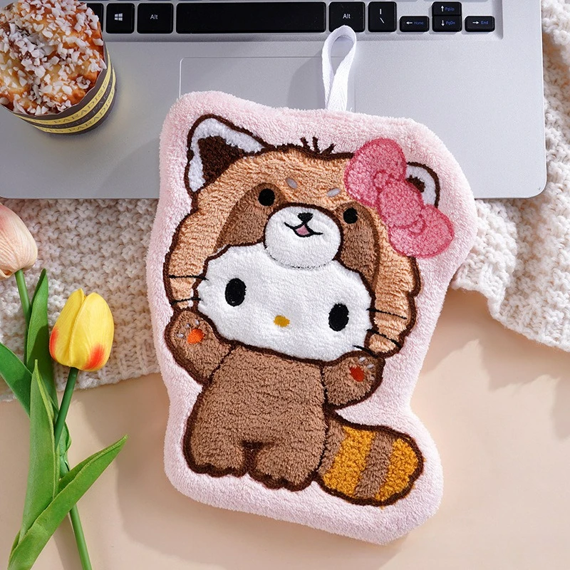 1/4 Pcs Soft Thick Sanrio Kuromi Hand Towel Super Absorbent Coral Velvet Hanging Towel for Kitchen Bathroom Cute Home Decor