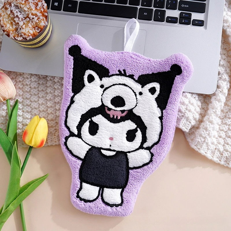 1/4 Pcs Soft Thick Sanrio Kuromi Hand Towel Super Absorbent Coral Velvet Hanging Towel for Kitchen Bathroom Cute Home Decor