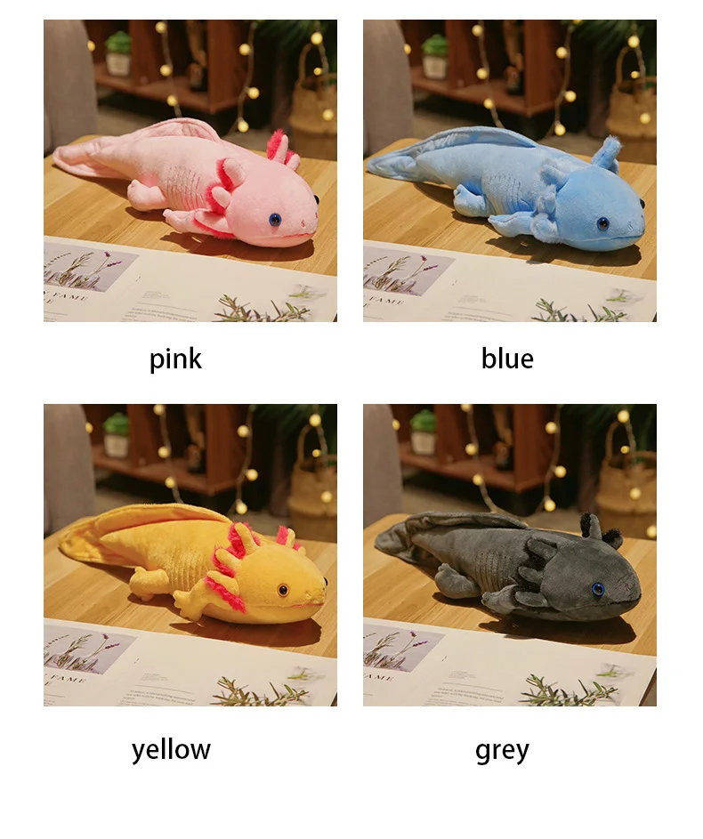 45cm Kawaii Colorful Newt Plush Toy Stuffed Cute Axolotl Salamander Fuzzy Plush Fish Appeasing Long Pillow Cushion Kids Gift
