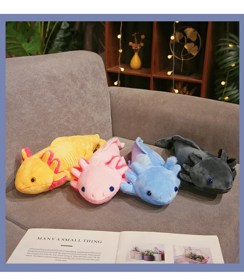 45cm Kawaii Colorful Newt Plush Toy Stuffed Cute Axolotl Salamander Fuzzy Plush Fish Appeasing Long Pillow Cushion Kids Gift