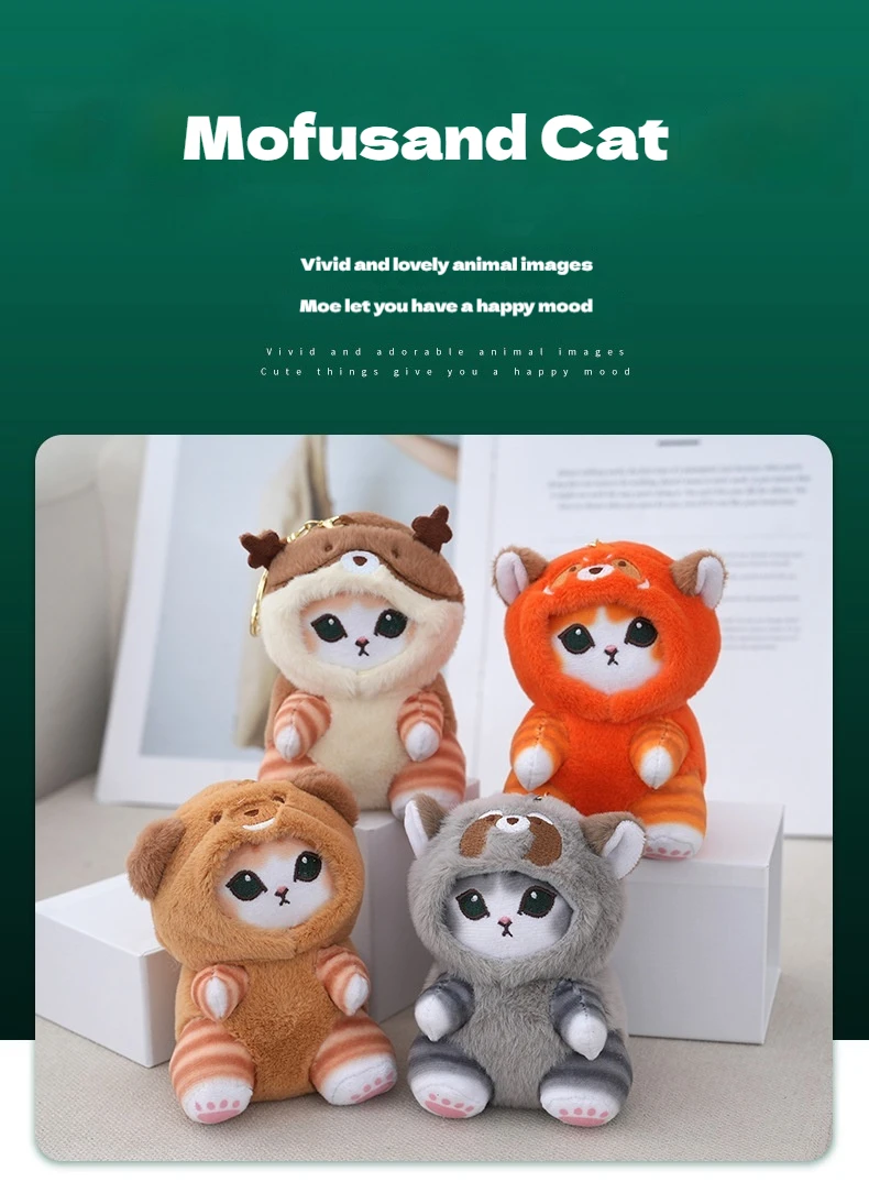 12cm Anime Mofusand Plush Keychain Pendant Bag Pendant Cartoon Cute Little Raccoon Squirrel Panda Plush Doll Sofa Ornaments Gift