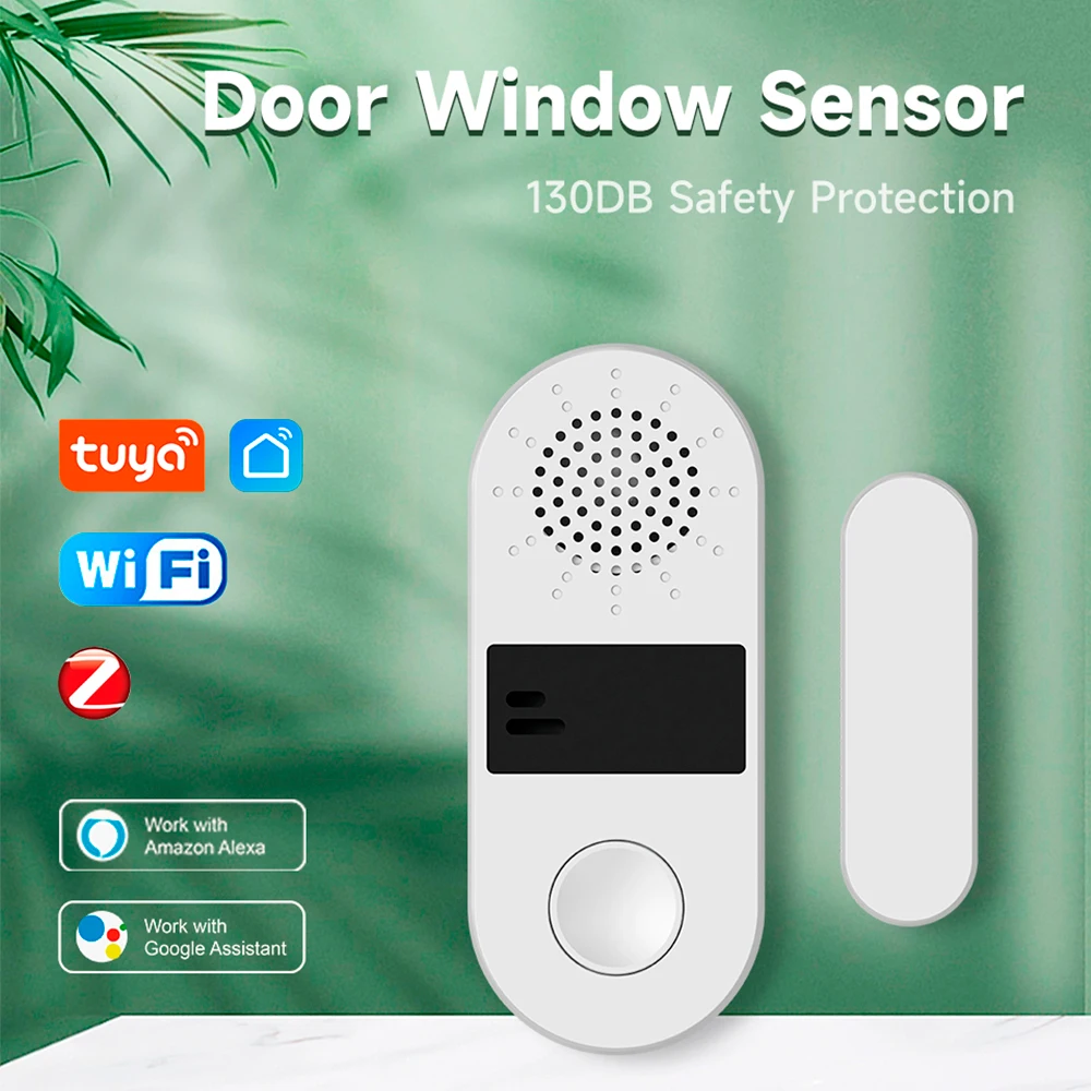 Tuya WiFi/Zigbee Door Window Sensor 130DB Sound Light Alarm Wireless Door Detector SmartLife APP Remote Control for Google Home