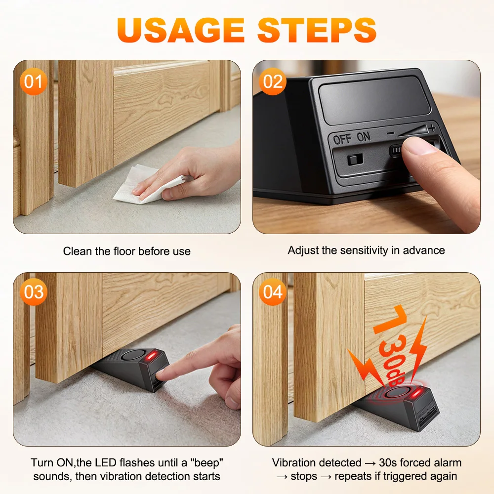Awapow Door Stopper Alarm Portable Doorstop Security Alarm 120dB for Travel Home Apartment House Block Blocking System