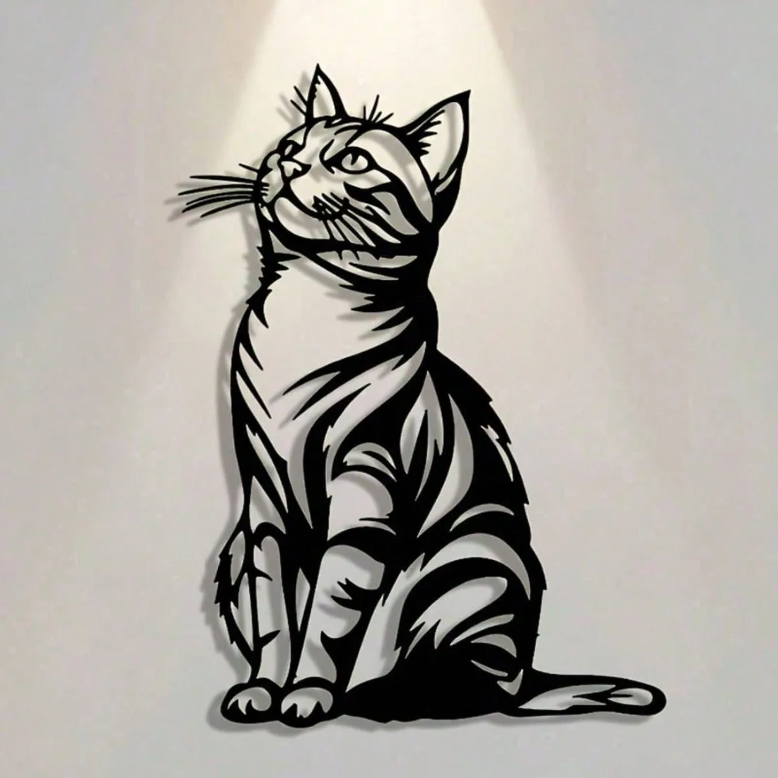 Cat Silhouette Metal Art, Black White Iron Wall Decor for Indoor Outdoor, Rust-Proof Waterproof Bedroom Bathroom