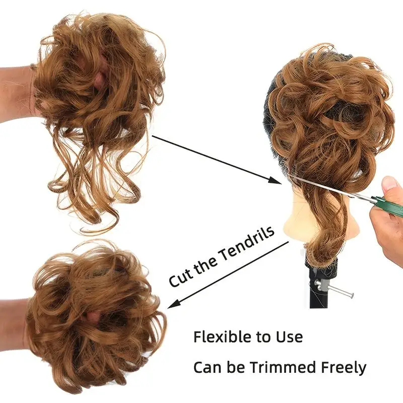 Messy Fringe Claw Clip Bun Synthetic Curly Messy Bun Hair Piece Loose Wispy Fringe Hair Extension For Women Multiple Shades