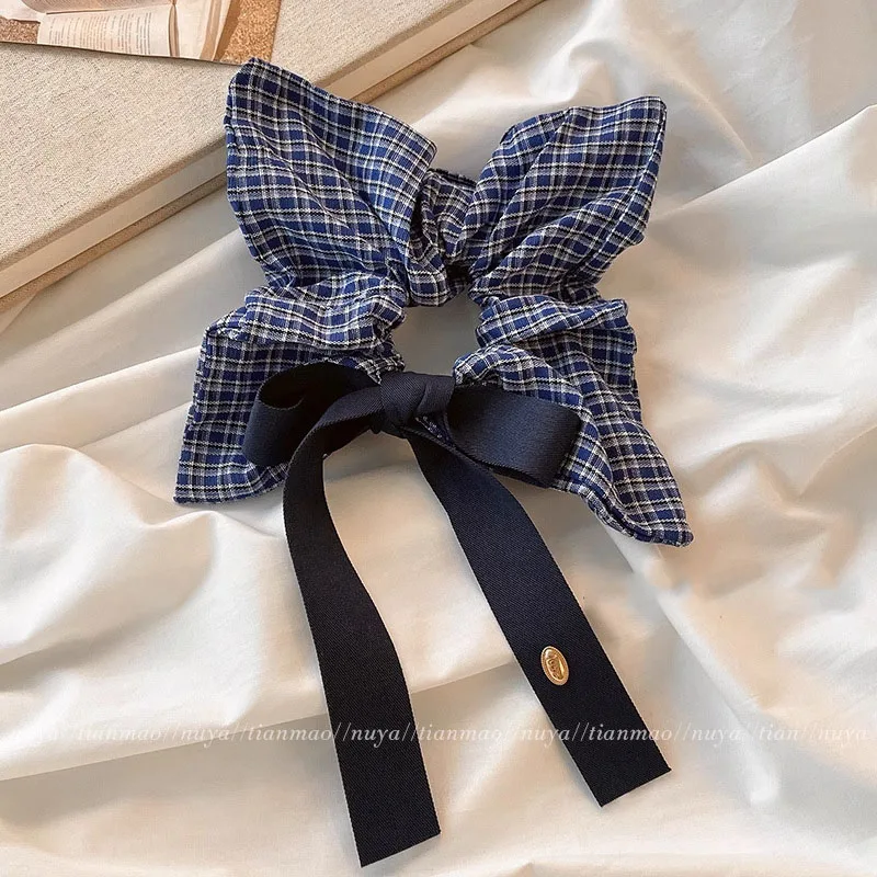 Korean Vintage Denim Blue Square Scrunchie For Women Girls Sweet Hair Tie Elastic Hair Band Hair Ring Fashion Hair Accessories