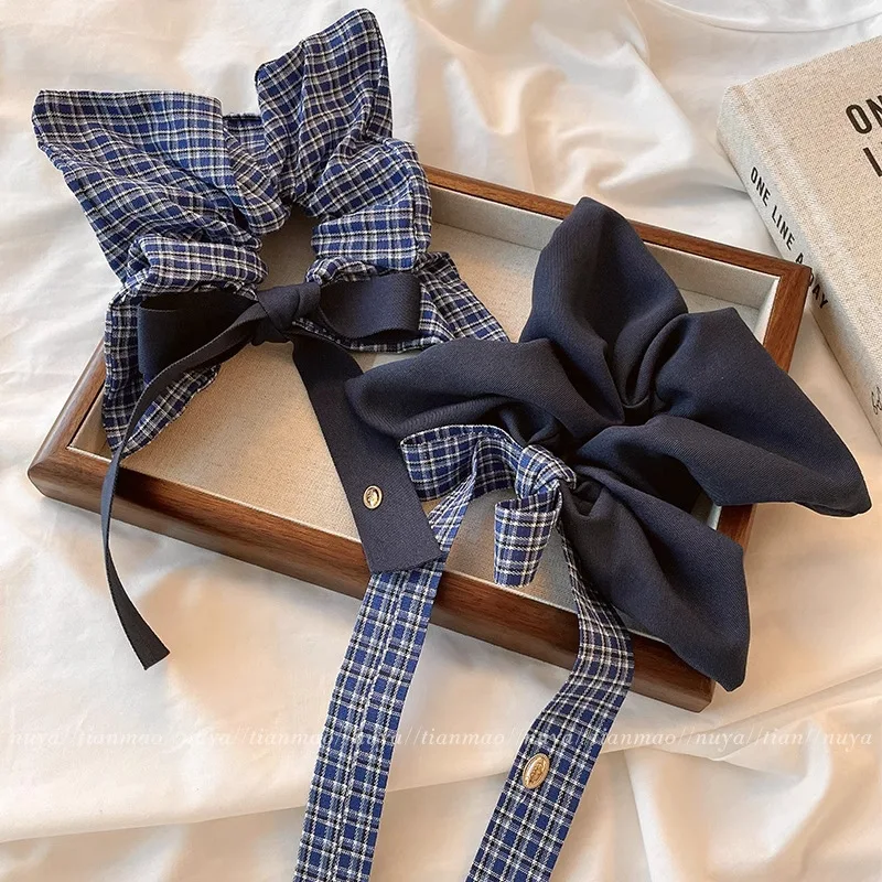 Korean Vintage Denim Blue Square Scrunchie For Women Girls Sweet Hair Tie Elastic Hair Band Hair Ring Fashion Hair Accessories