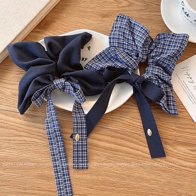 Korean Vintage Denim Blue Square Scrunchie For Women Girls Sweet Hair Tie Elastic Hair Band Hair Ring Fashion Hair Accessories
