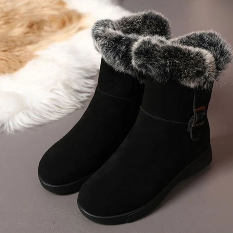 2024 Women's Winter Fashion Leather Warm Snow Boots with Plush Thick Soles Comfortable Non-Slip Cotton Shoes