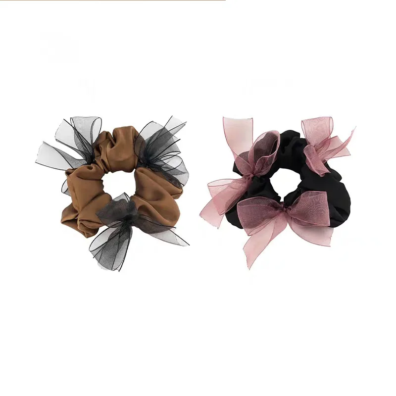2PCS/Set Elegant Chiffon Bow Elastic Scrunchie For Women Girl Sweet Hair Ornament Hair Band Hair Tie Rubber Band Hair Accessory