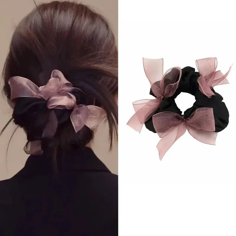 2PCS/Set Elegant Chiffon Bow Elastic Scrunchie For Women Girl Sweet Hair Ornament Hair Band Hair Tie Rubber Band Hair Accessory