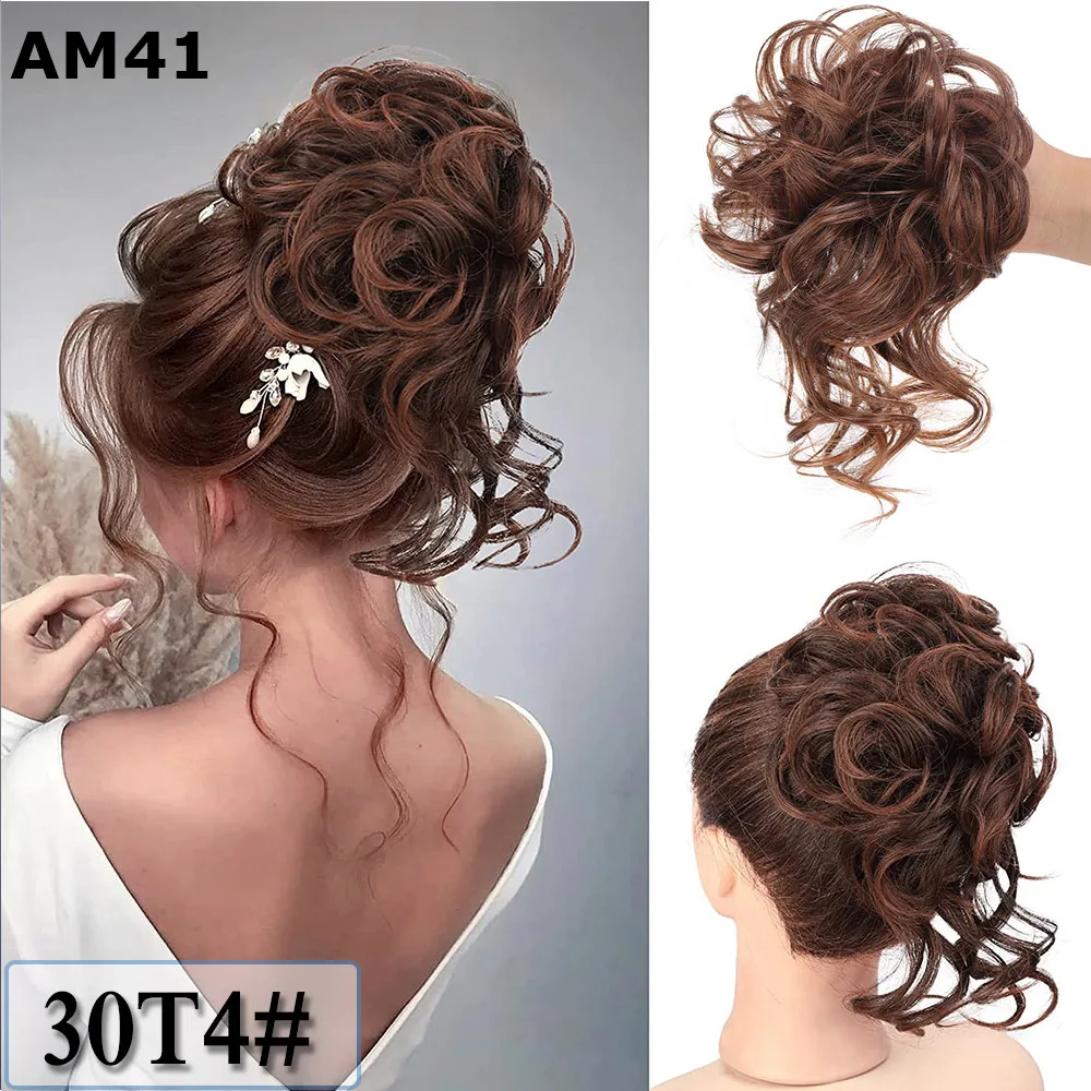 Synthetic Chignon Hair Bun Messy Scrunchie Elastic Band Fake Hair Extension Updo Donut Roller Scrunchie Hair Pieces for Women