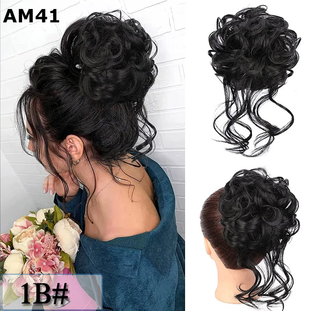 Synthetic Chignon Hair Bun Messy Scrunchie Elastic Band Fake Hair Extension Updo Donut Roller Scrunchie Hair Pieces for Women