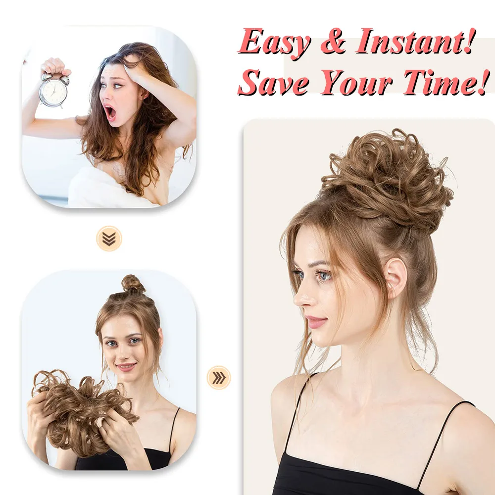Synthetic Chignon Hair Bun Messy Scrunchie Elastic Band Fake Hair Extension Updo Donut Roller Scrunchie Hair Pieces for Women