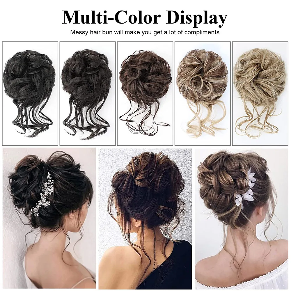 Synthetic Chignon Hair Bun Messy Scrunchie Elastic Band Fake Hair Extension Updo Donut Roller Scrunchie Hair Pieces for Women