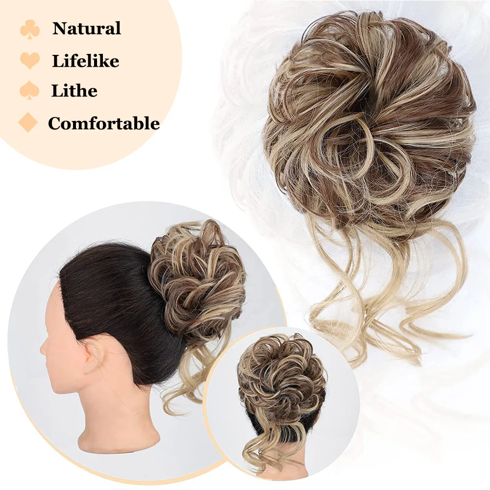 Synthetic Chignon Hair Bun Messy Scrunchie Elastic Band Fake Hair Extension Updo Donut Roller Scrunchie Hair Pieces for Women