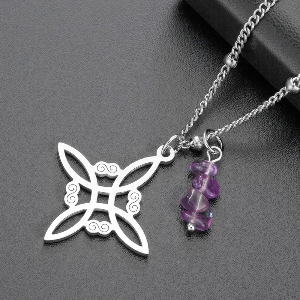 Dawapara Witches Knot Necklace Spiritual Amethyst Protective Necklace Stainless Steel Celtics Knot Good Luck Amulet