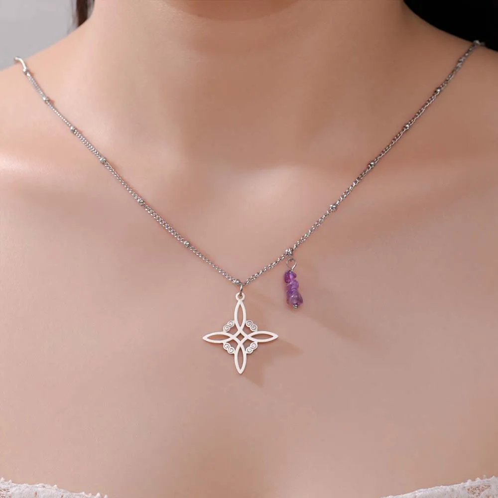 Dawapara Witches Knot Necklace Spiritual Amethyst Protective Necklace Stainless Steel Celtics Knot Good Luck Amulet