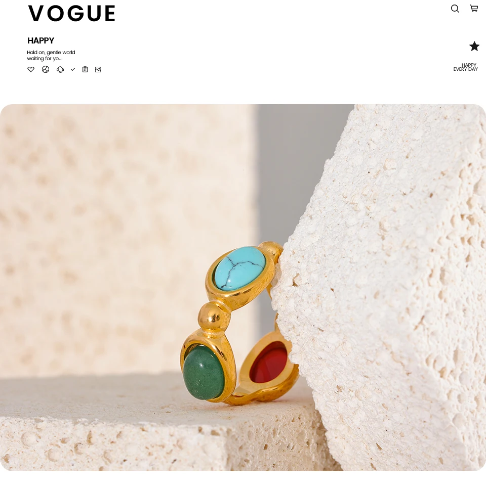 Yhpup Stainless Steel Colorful Natural Stone Agate Cast Vintage Charm Ring Fashion 316l Jewelry for Women Textured Gift