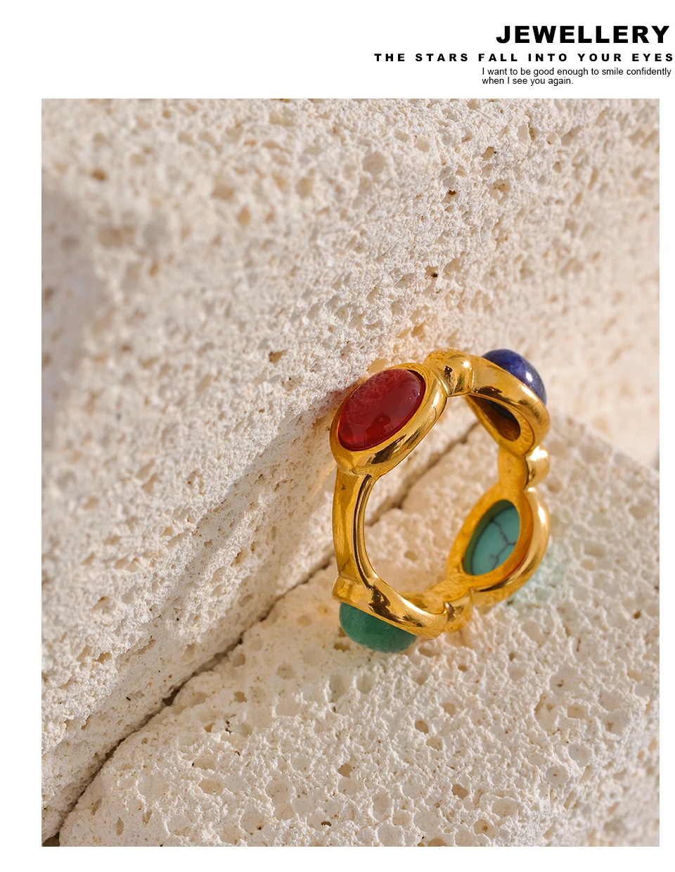 Yhpup Stainless Steel Colorful Natural Stone Agate Cast Vintage Charm Ring Fashion 316l Jewelry for Women Textured Gift