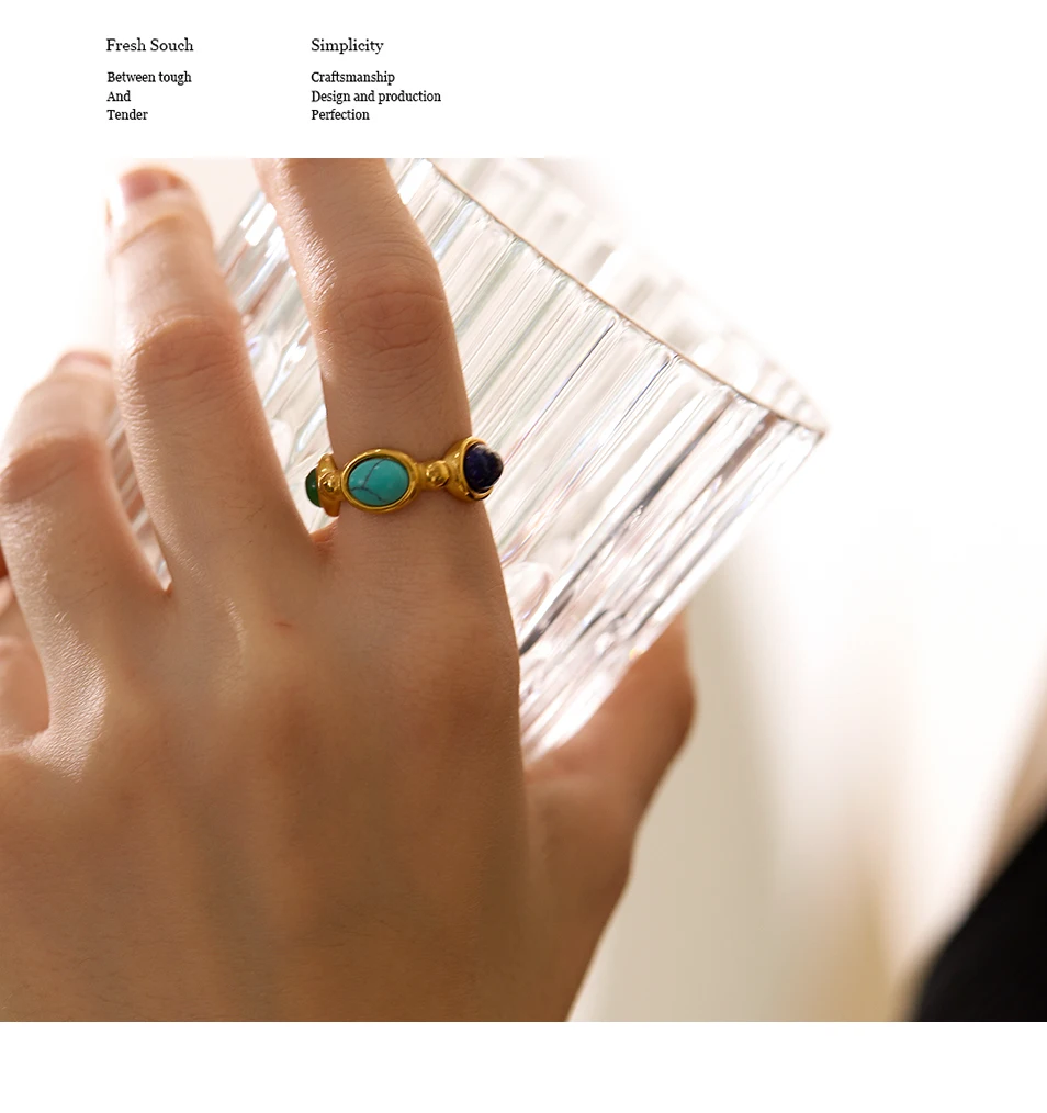 Yhpup Stainless Steel Colorful Natural Stone Agate Cast Vintage Charm Ring Fashion 316l Jewelry for Women Textured Gift
