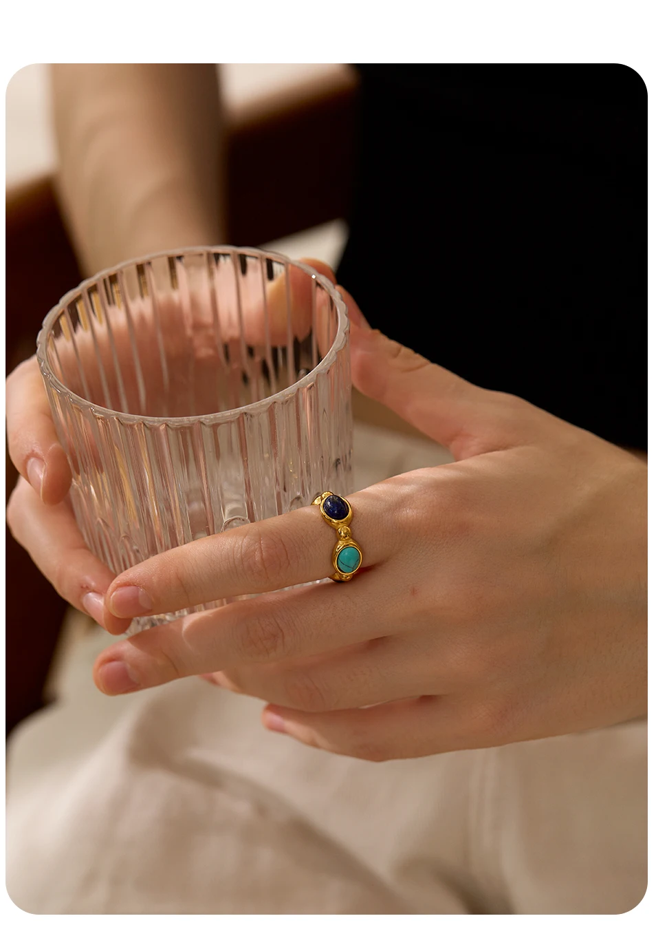 Yhpup Stainless Steel Colorful Natural Stone Agate Cast Vintage Charm Ring Fashion 316l Jewelry for Women Textured Gift