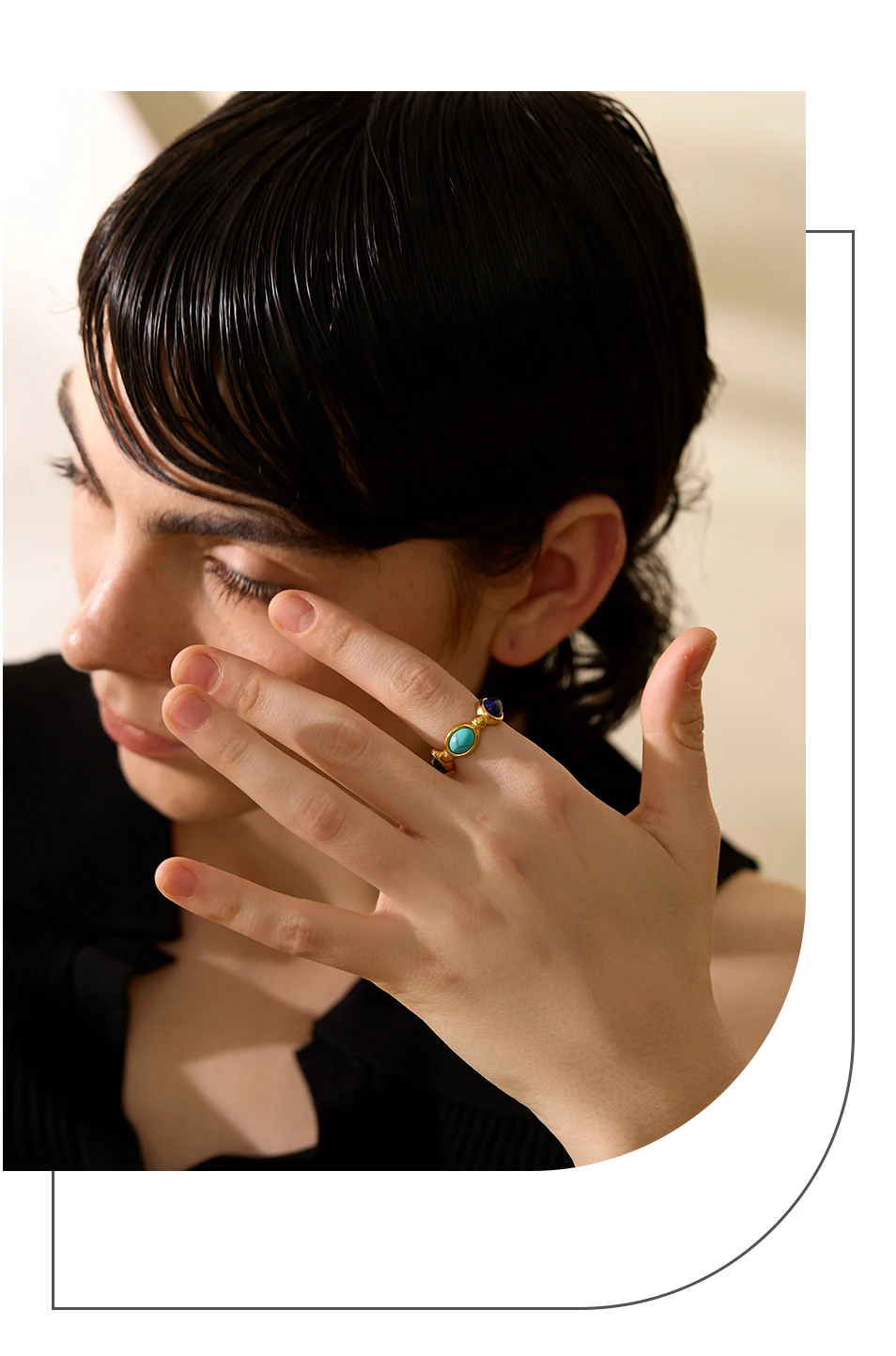 Yhpup Stainless Steel Colorful Natural Stone Agate Cast Vintage Charm Ring Fashion 316l Jewelry for Women Textured Gift