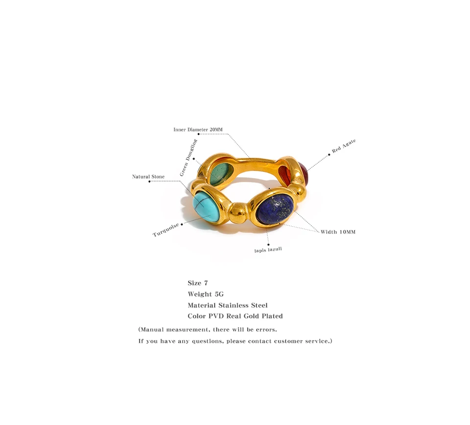 Yhpup Stainless Steel Colorful Natural Stone Agate Cast Vintage Charm Ring Fashion 316l Jewelry for Women Textured Gift