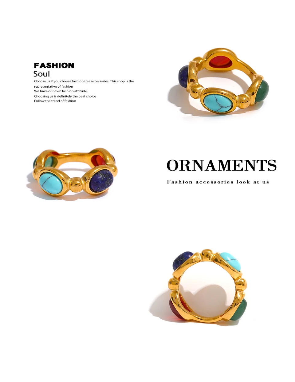 Yhpup Stainless Steel Colorful Natural Stone Agate Cast Vintage Charm Ring Fashion 316l Jewelry for Women Textured Gift