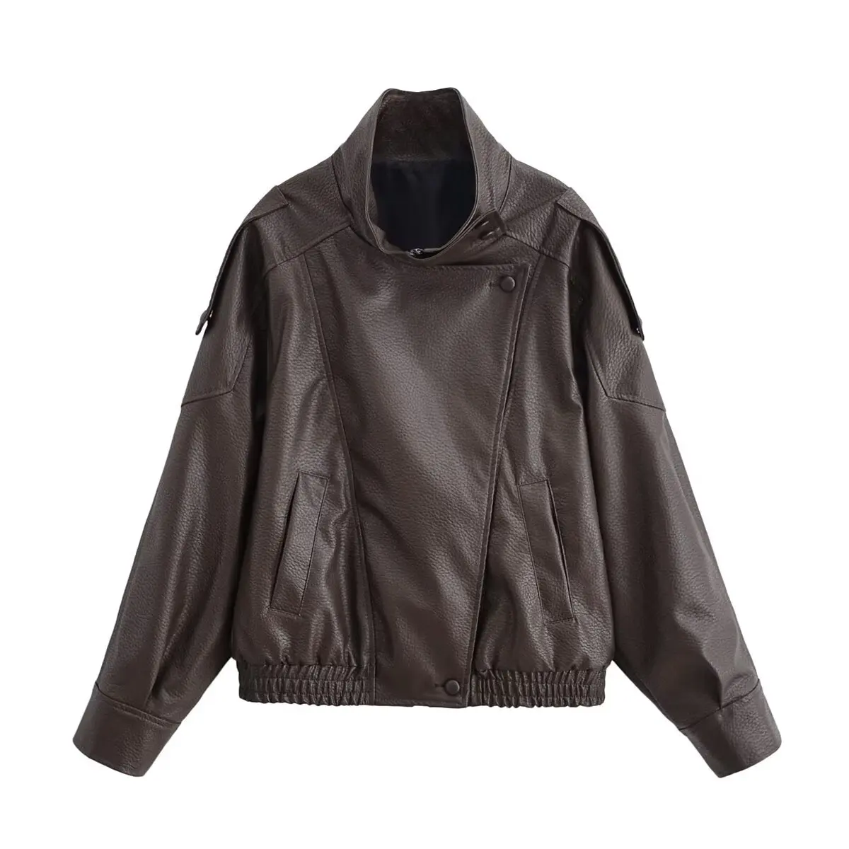 HH Women Autumn Elegant Street Style Coats Woman Asymmetric Button Pocket Long Sleeves Black Loose Zipper Slim Jackets