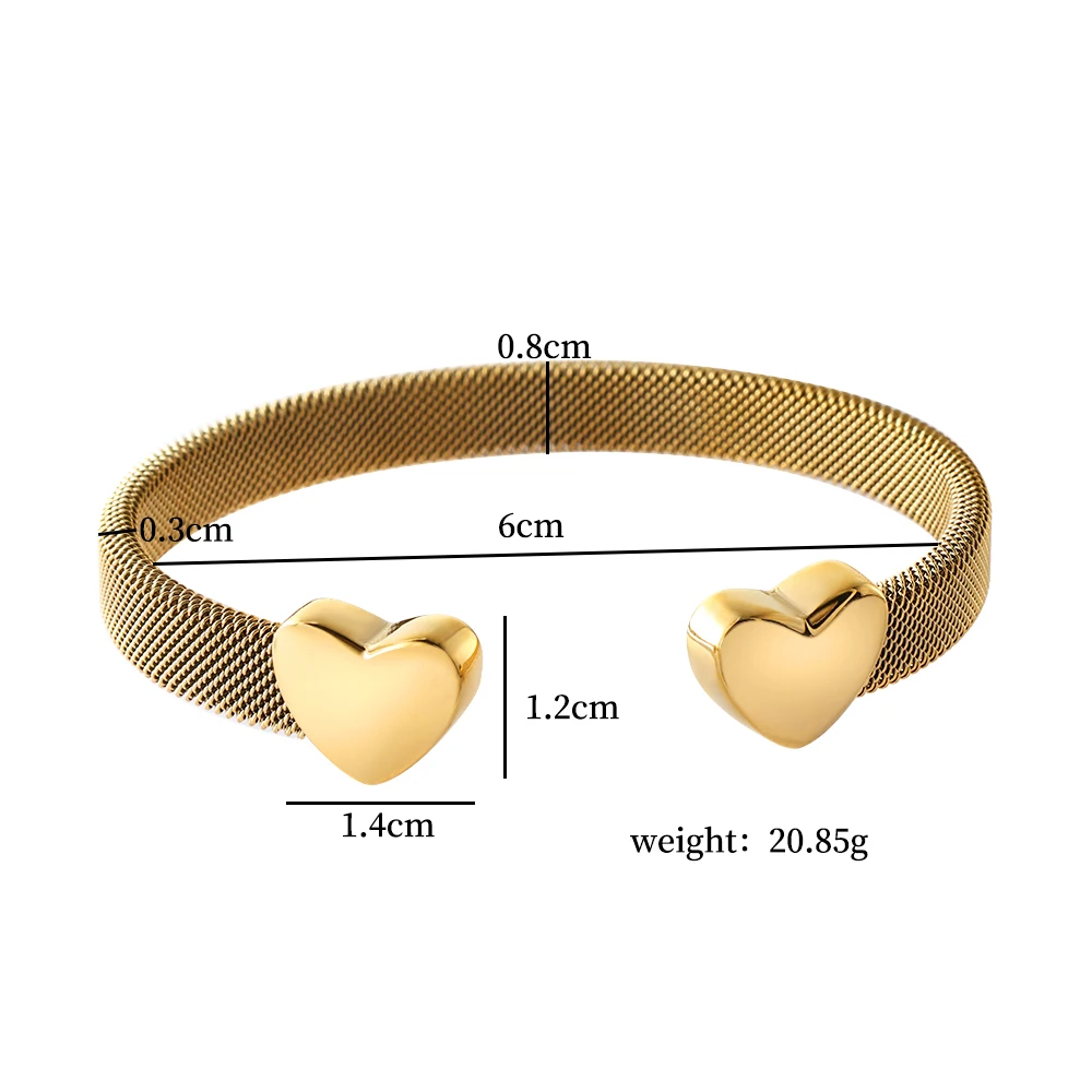 JOVO LOVE Fashion Heart Bracelets Open Elastic Mesh Bangle for Women Gold Color Lover's Stainless Steel Waterproof Jewelry 2025
