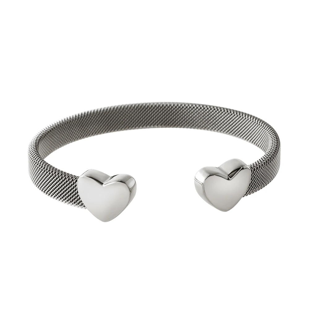 JOVO LOVE Fashion Heart Bracelets Open Elastic Mesh Bangle for Women Gold Color Lover's Stainless Steel Waterproof Jewelry 2025