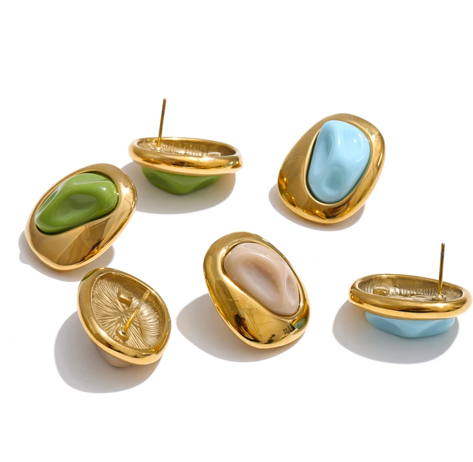 Yhpup New Waterproof Stainless Steel Resin Fashion Earrings for Women Water Resistant Metal Trendy Charm temperament Jewelry