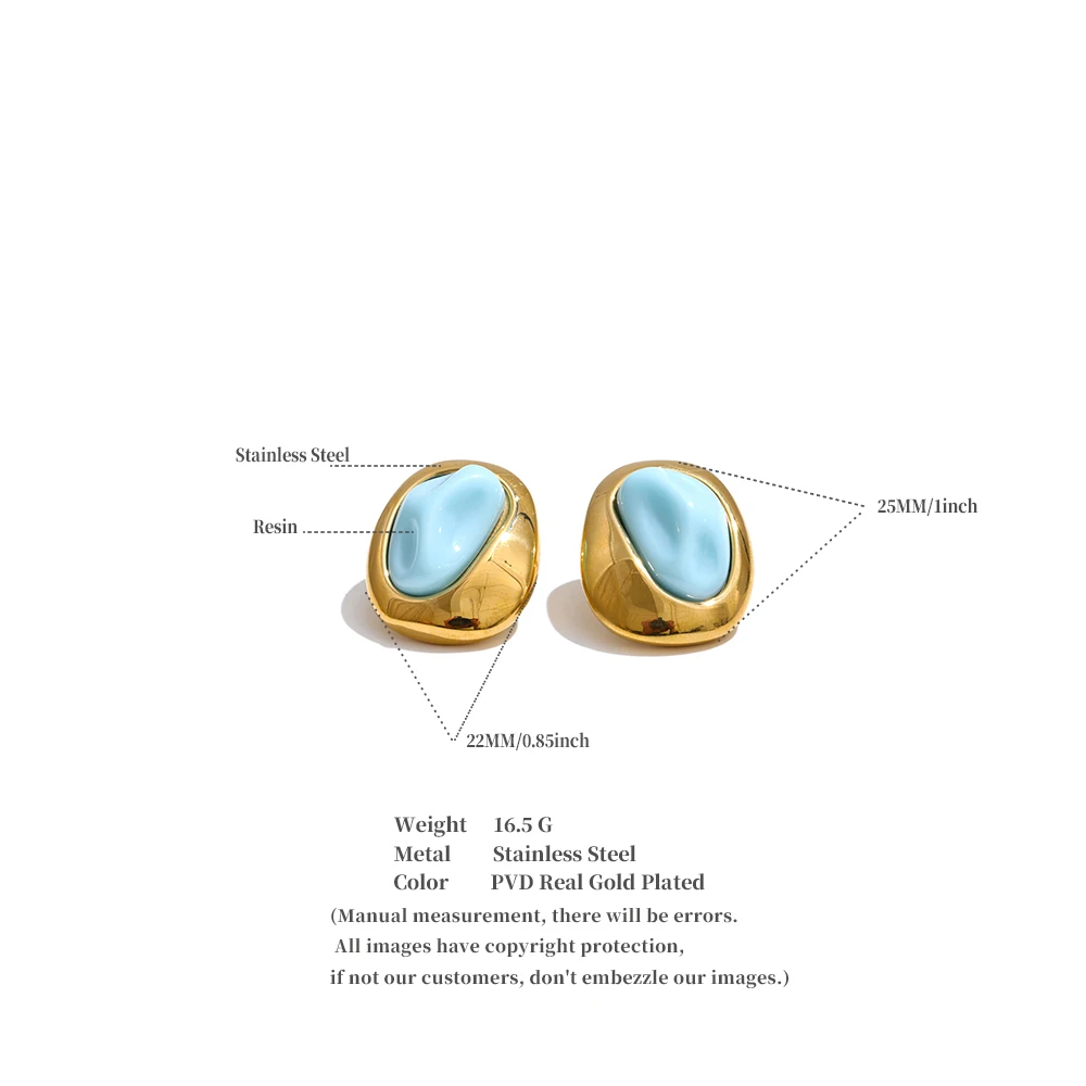 Yhpup New Waterproof Stainless Steel Resin Fashion Earrings for Women Water Resistant Metal Trendy Charm temperament Jewelry