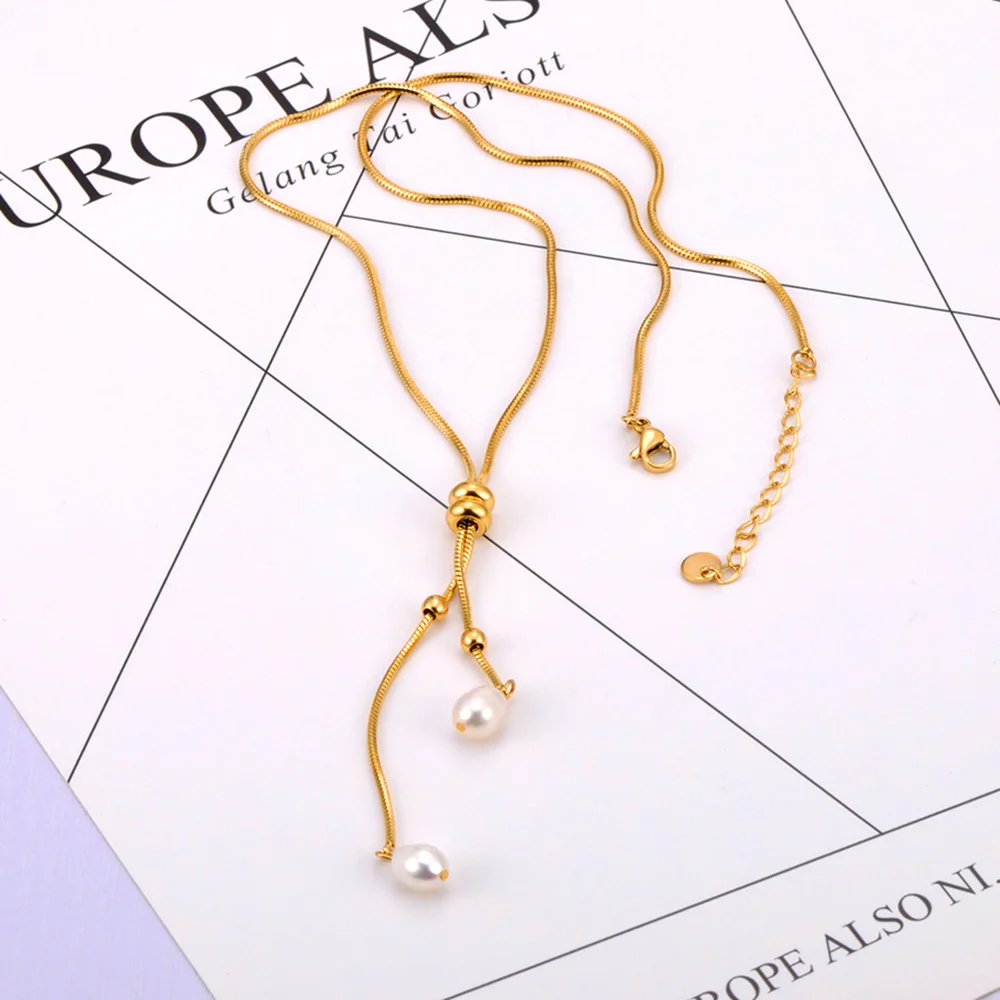 JeeMango Natural Freshwater Pearl Pendant Necklace for Women Exquisite Stainless Steel Sweet Jewelry Mother Sister Gift JN24060