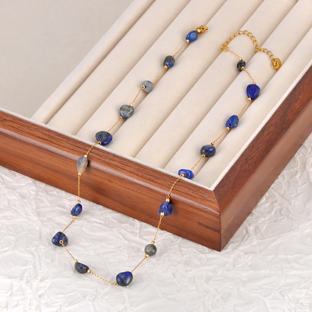 Lokaer Colorful Natural Stone Beads Necklace Bracelet Sets for Women Trendy Bohemia Stainless Steel Handmade Jewelry Tiki N24081
