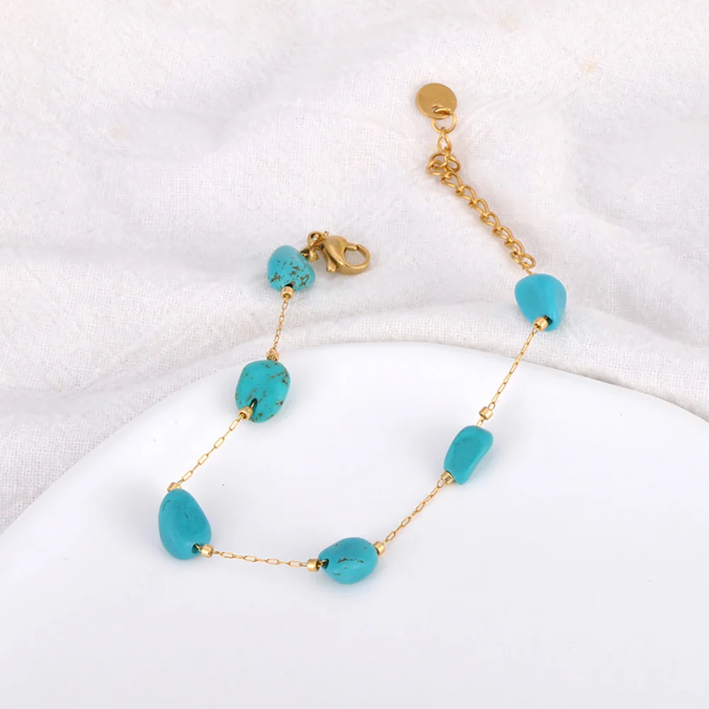 Lokaer Colorful Natural Stone Beads Necklace Bracelet Sets for Women Trendy Bohemia Stainless Steel Handmade Jewelry Tiki N24081