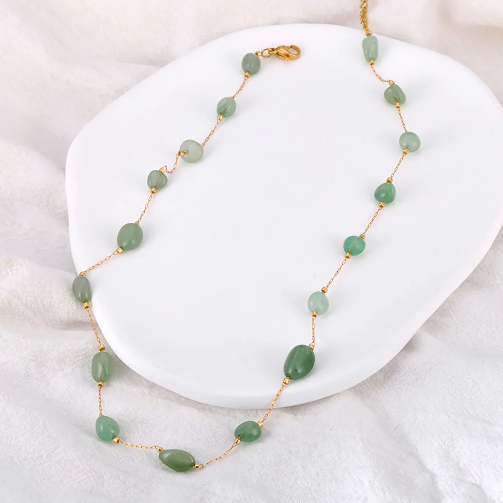 Lokaer Colorful Natural Stone Beads Necklace Bracelet Sets for Women Trendy Bohemia Stainless Steel Handmade Jewelry Tiki N24081