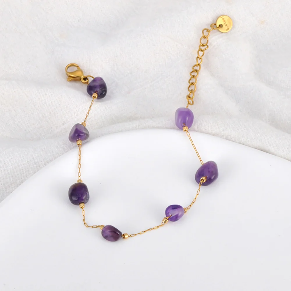 Lokaer Colorful Natural Stone Beads Necklace Bracelet Sets for Women Trendy Bohemia Stainless Steel Handmade Jewelry Tiki N24081