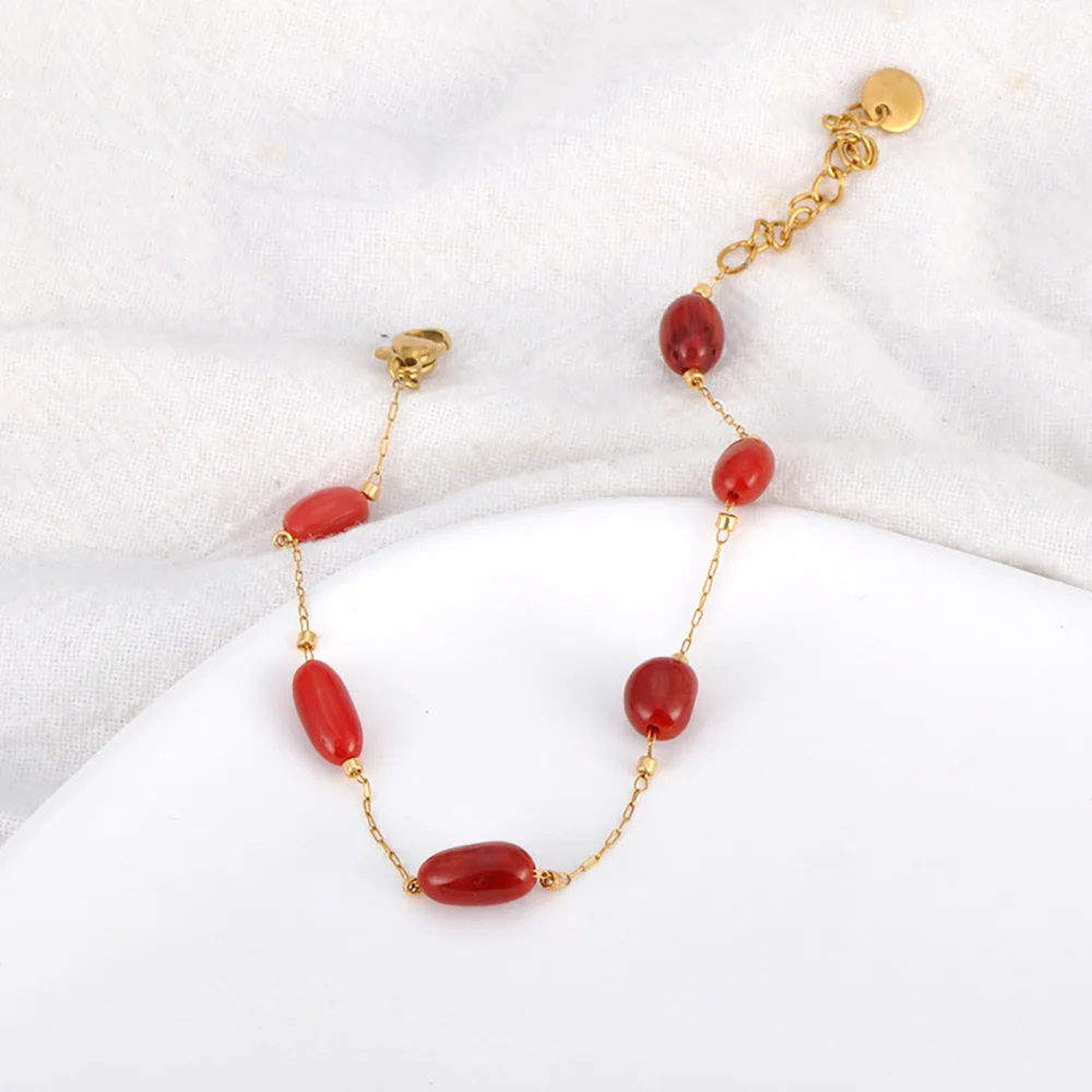 Lokaer Colorful Natural Stone Beads Necklace Bracelet Sets for Women Trendy Bohemia Stainless Steel Handmade Jewelry Tiki N24081
